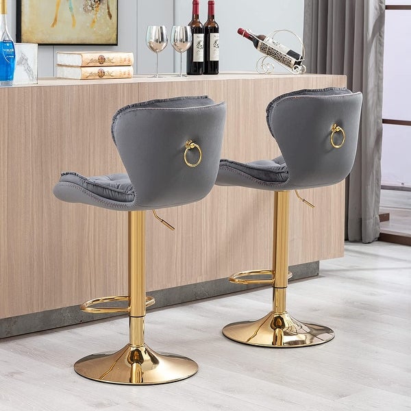 Velvet Tufted Bar Stools Set of 2， Metal Base