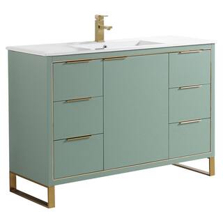 FINE FIXTURES Opulence 48 in. W x 18 in. D x 33.5 in. H Bath Vanity in Mint Green with White Ceramic Top OL48MG-SB