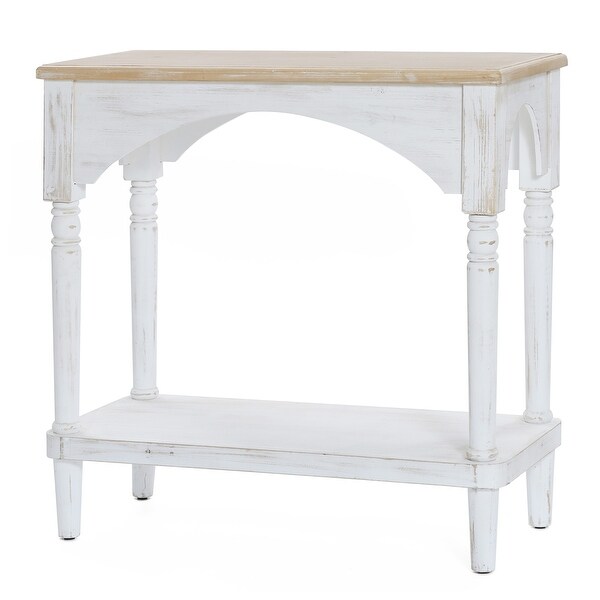 Farmhouse White and Natural Wood Rectangular Console Table， Open Shelf Storage - 32.25