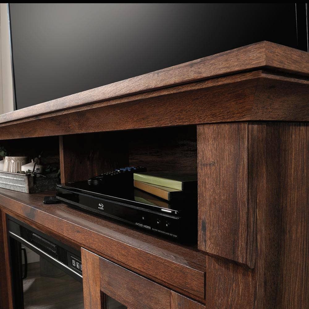 SAUDER 60 in. Vintage Oak Rectangle Engineered Wood TV Console with Fireplace Fits TV's up to 65 in. 427377