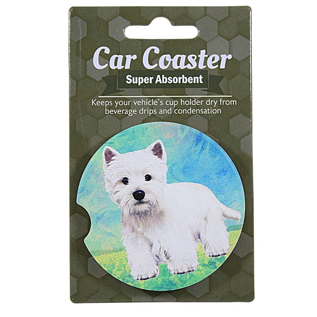 E amp S Imports Westie Car Coaster 1 Car Coaster Inches Super Absorbent 23345 Sandstone Multicolored