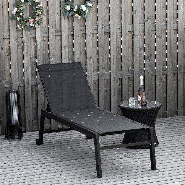 Outsunny Patio Garden Sun Chaise Lounge Chair With 5 position Backrest 2 Back Wheels amp Industrial Design