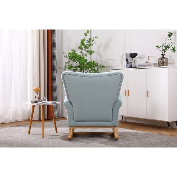 Modern High Back Armchair， Comfortable Rocking Chair Velvet Fabric Padded Seat， Living Room Accent Chairs with Wood Legs