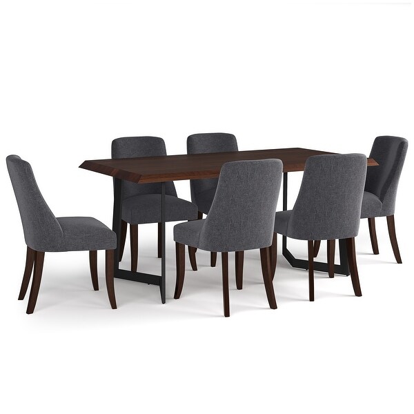 WYNDENHALL Haley Contemporary III 7 Pc Dining Set with 6 Upholstered Dining Chairs in Slate Grey and 72 inch Wide Table