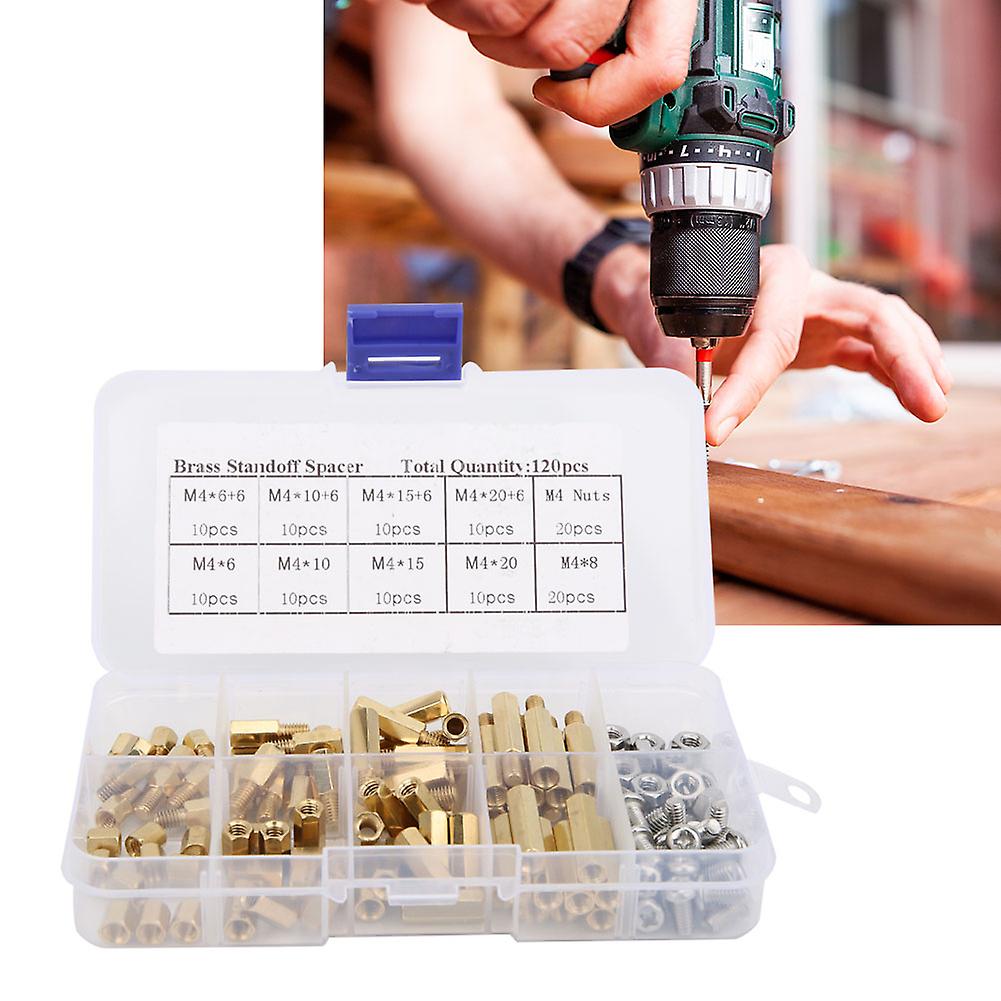 120pcs 10 Different Sizes Brass Hex Standoff 304 Stainless Steel Screw Nuts Set Pcb Board Standoff Screw Nut Assortment