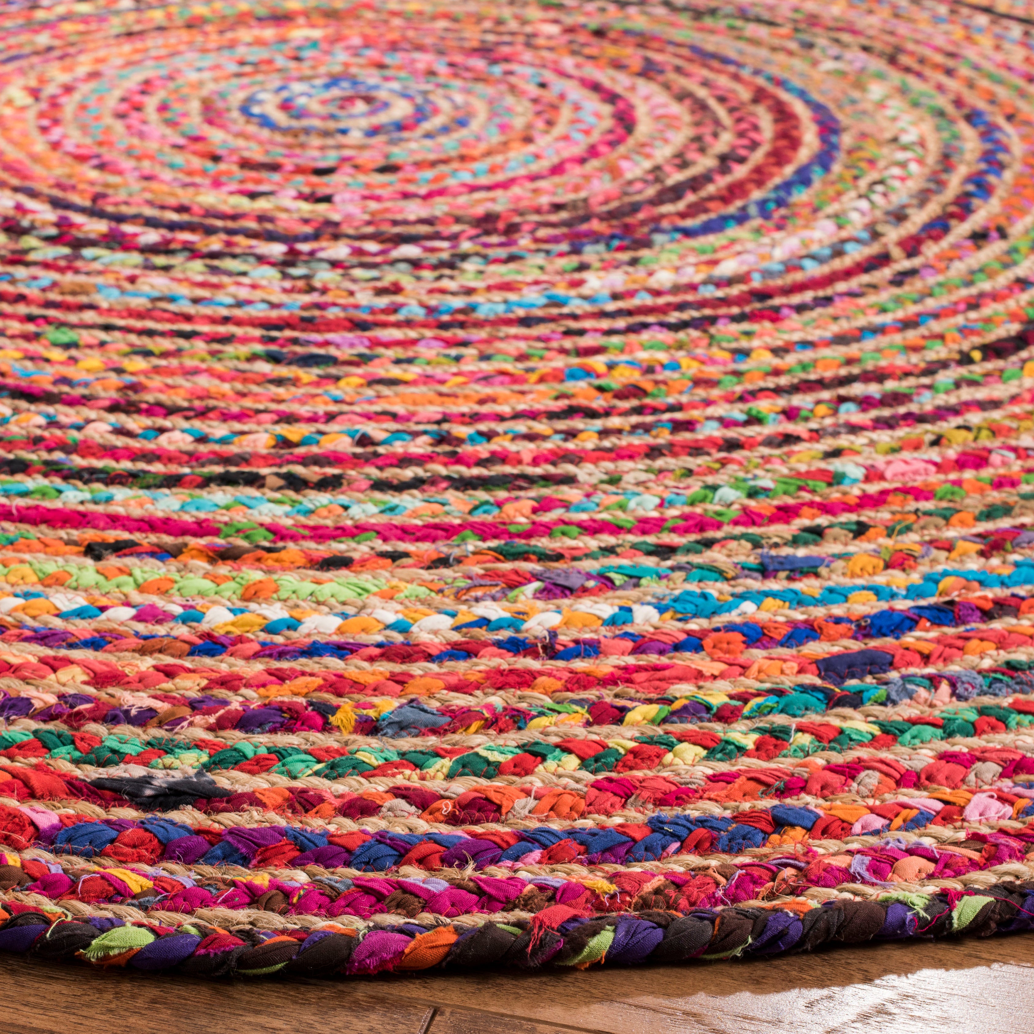 SAFAVIEH Cape Cod Alisia Colorful Braided Area Rug, 3' x 3' Round, Red/Multi