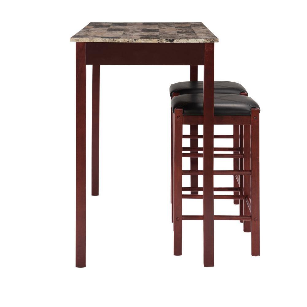 Linon Home Decor Tahoe Espresso Wood with Faux Marble Top 3-Piece Tavern Set and Padded Seats 02859SET-01-KD-U