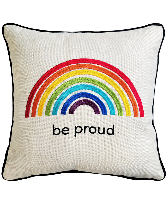 Edie@Home 'Be Proud' Rainbow Embroidered Decorative Pillow， 12