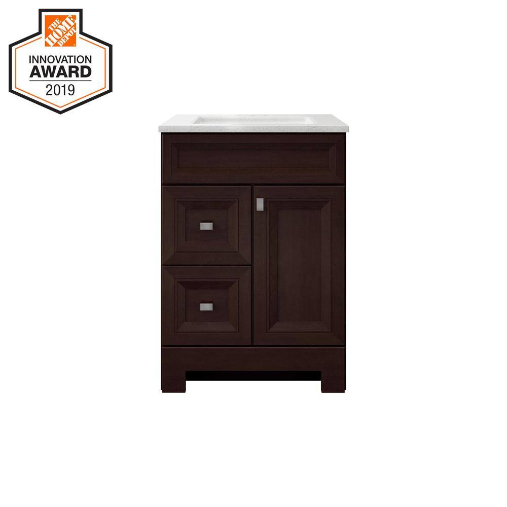 Home Decorators Collection Sedgewood 24.5 in. W Configurable Bath Vanity in Cognac with Solid Surface Top in Arctic with White Sink PPLNKDCG24D