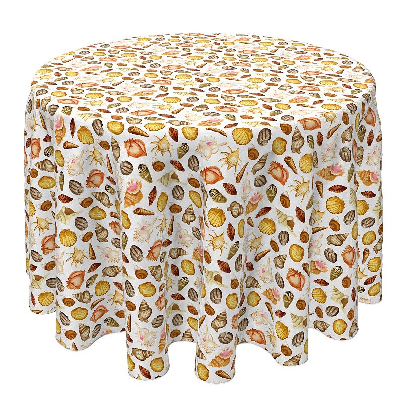 Round Tablecloth， 100% Cotton， 60 Round， Collection of Beach Shells