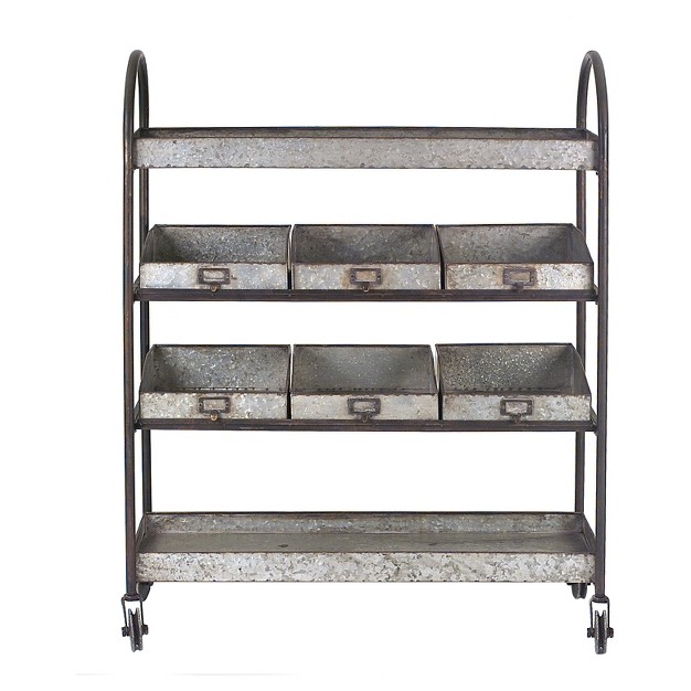 Metal 4 tier Cart With 6 Bins On Casters Storied Home