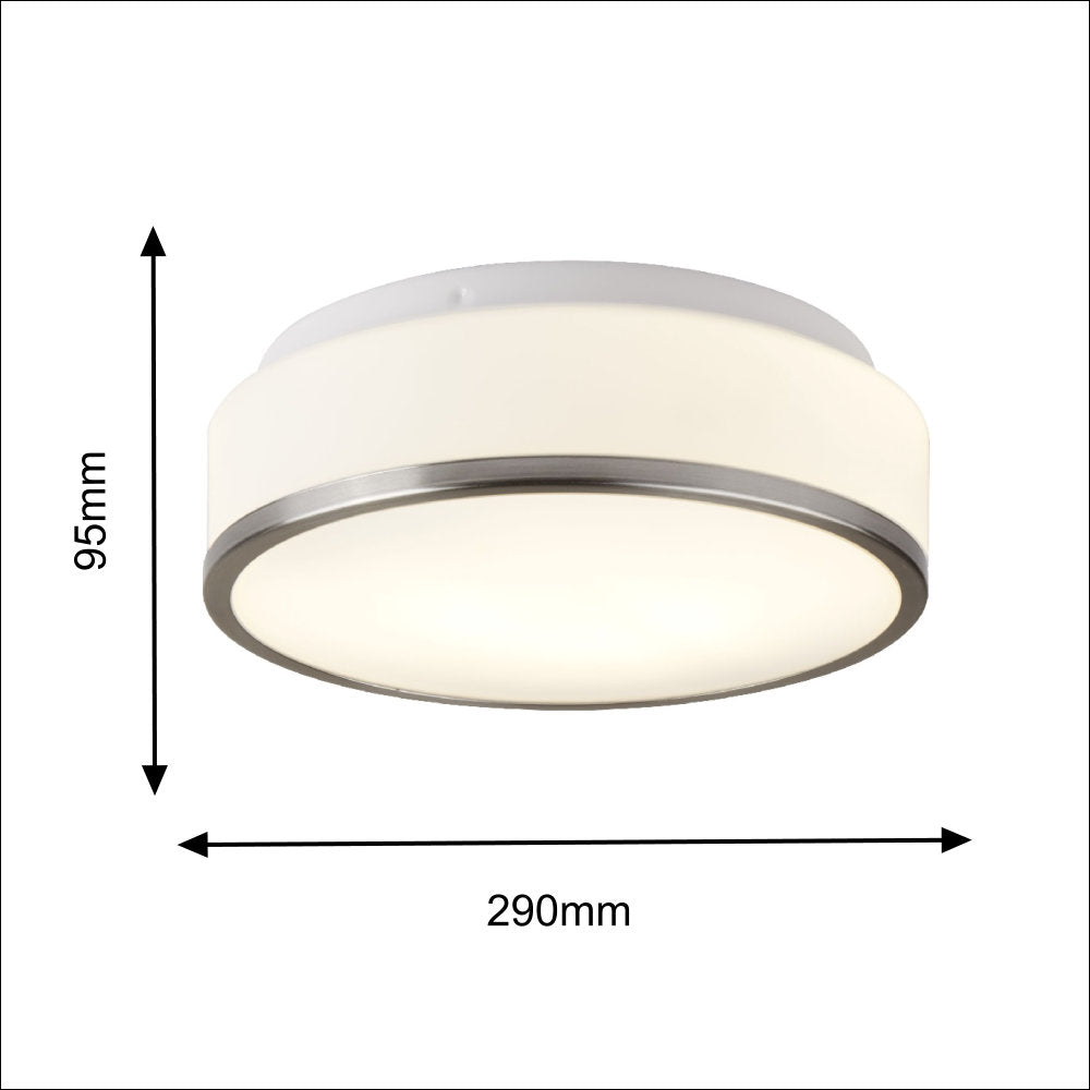 Britalia BRT330045 Satin Chrome & Opal Glass Bathroom Modern Round Flush 290mm