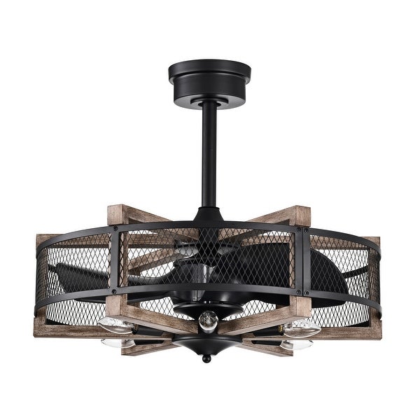 Wulf 24 Inch Imitation Wood Grain Cage Fandelier - N/A Shopping - The Best Deals on Ceiling Fans | 40917270