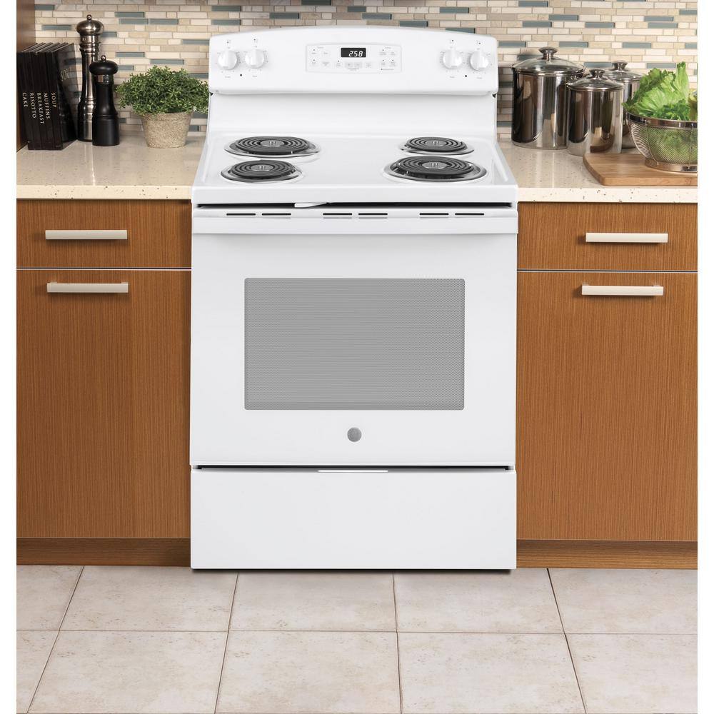 GE 30 in. 5.3 cu. ft. Free-Standing Electric Range in White with Self Clean JB258DMWW