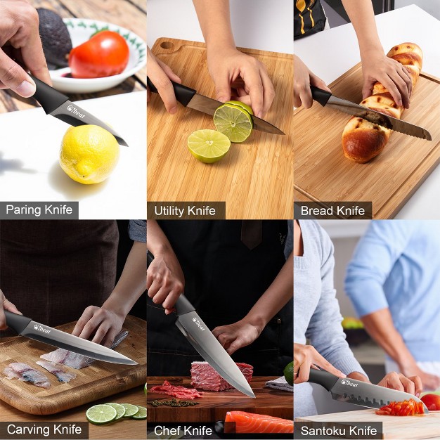 Black Kitchen Knife Set Of 6 Stainless Steel Knife Set With Blade Protective Knife Sheath