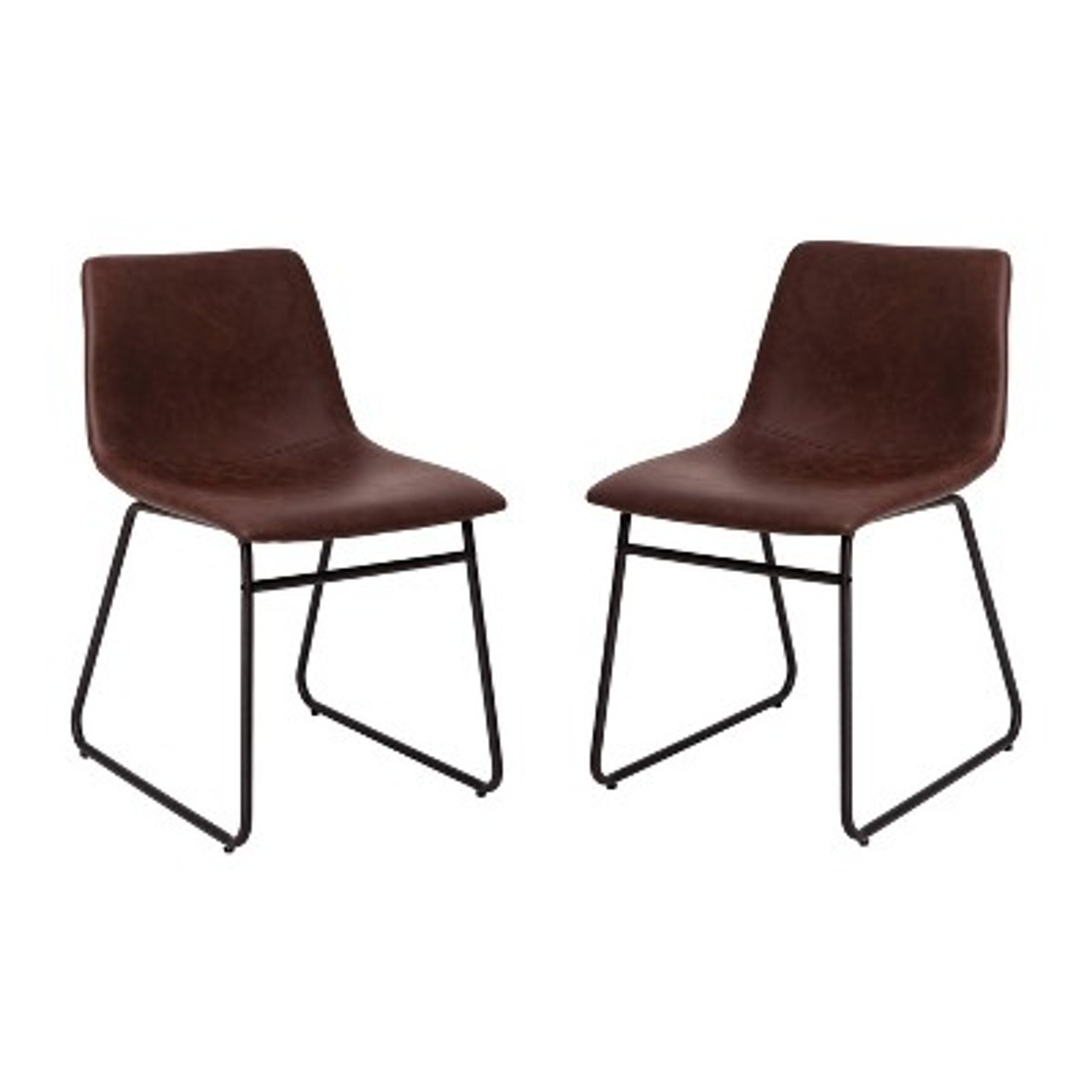 Set of 2 Faux Leather Bucket Seat Dining Chairs with Frame Dark Brown/Black - Merrick Lane