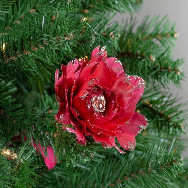 Red Feather Peony Artificial Christmas Floral Pick