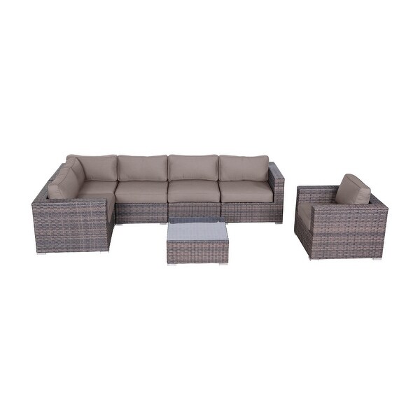 LSI 7 Piece Rattan Sunbrella Sectional Seating Group with Cushions