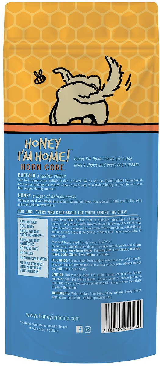 Honey I'm Home! Horn Core Natural Honey Coated Buffalo Chews Grain-Free Dog Treats