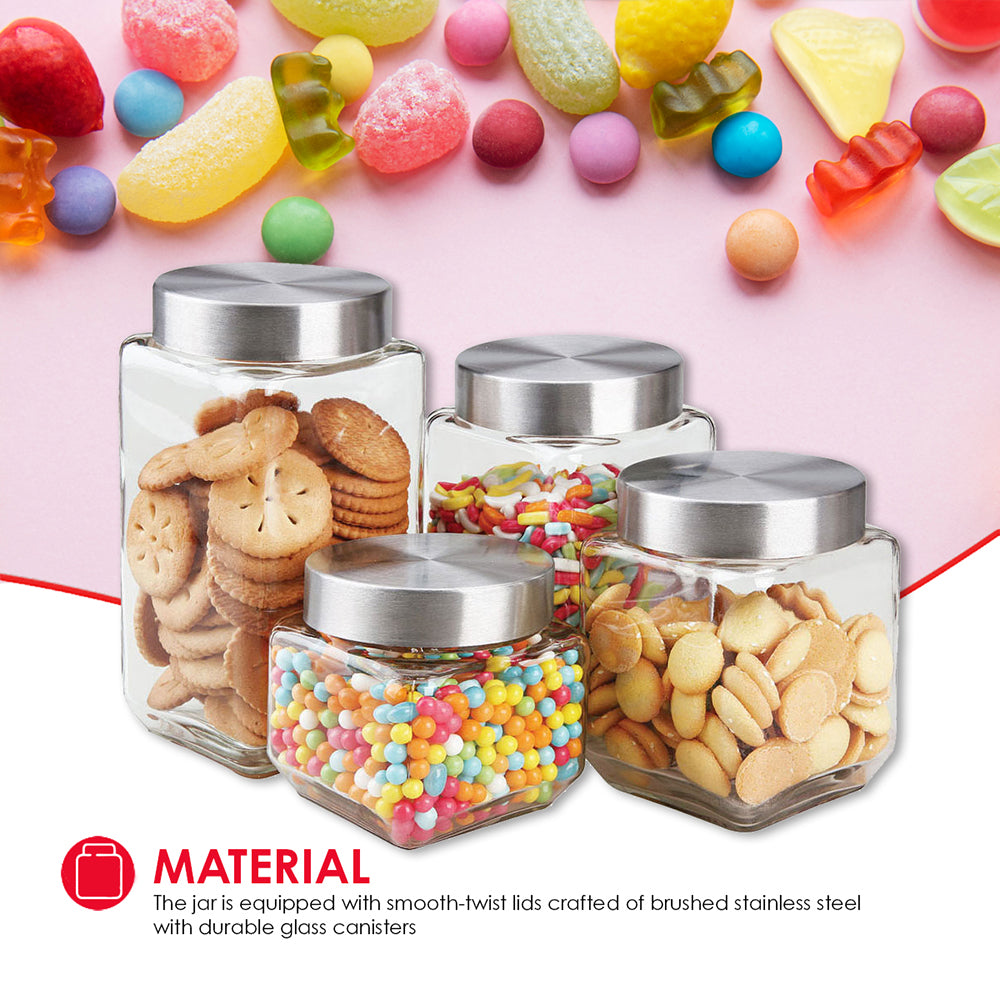 Home Basics CS10438 4 Pieces Glass Canister Set Square Glass