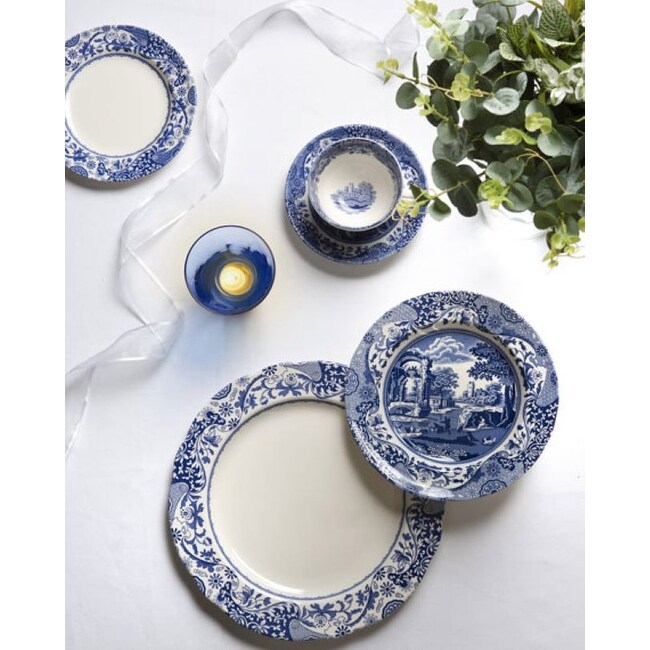 Spode Blue Italian Brocato Dinner Plates Set of 4   10.5 inch