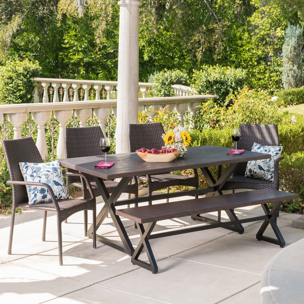 Cassara Outdoor 6piece Rectangle Aluminum Wicker Dining Set by Christopher Knight Home