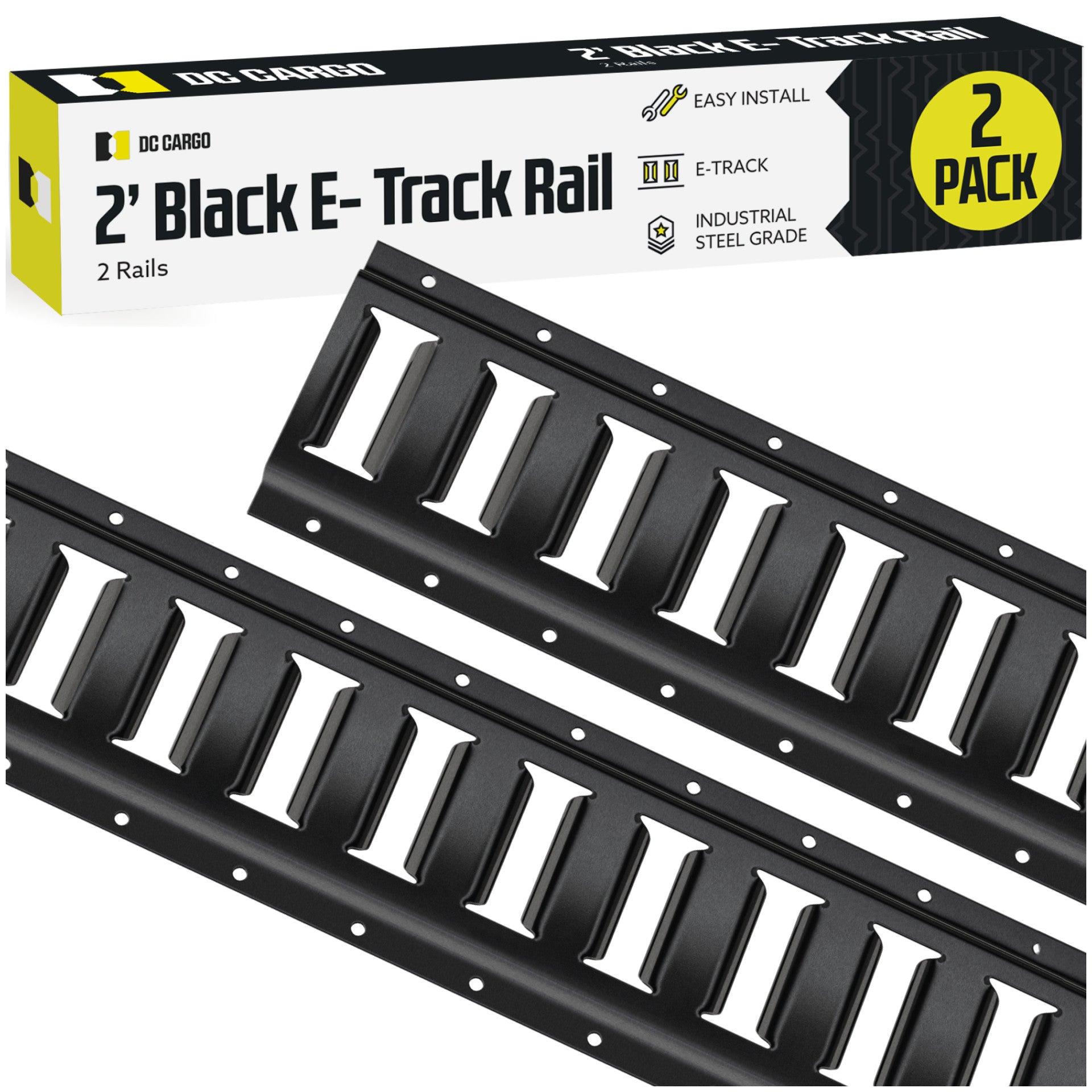 Two 2' E Track Tie-Down Rail, Powder-Coated Steel ETrack TieDowns | 2' Horizontal E-Tracks, Pack of 2 Bolt-On Tie Down Rails for Cargo on Pickups, Trucks, Trailers, Vans