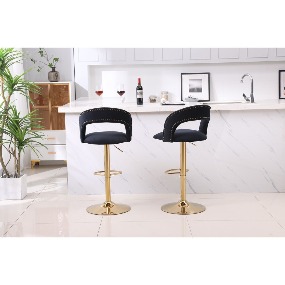 Swivel Velvet Bar Stool Counter Height Adjustable Set of 2