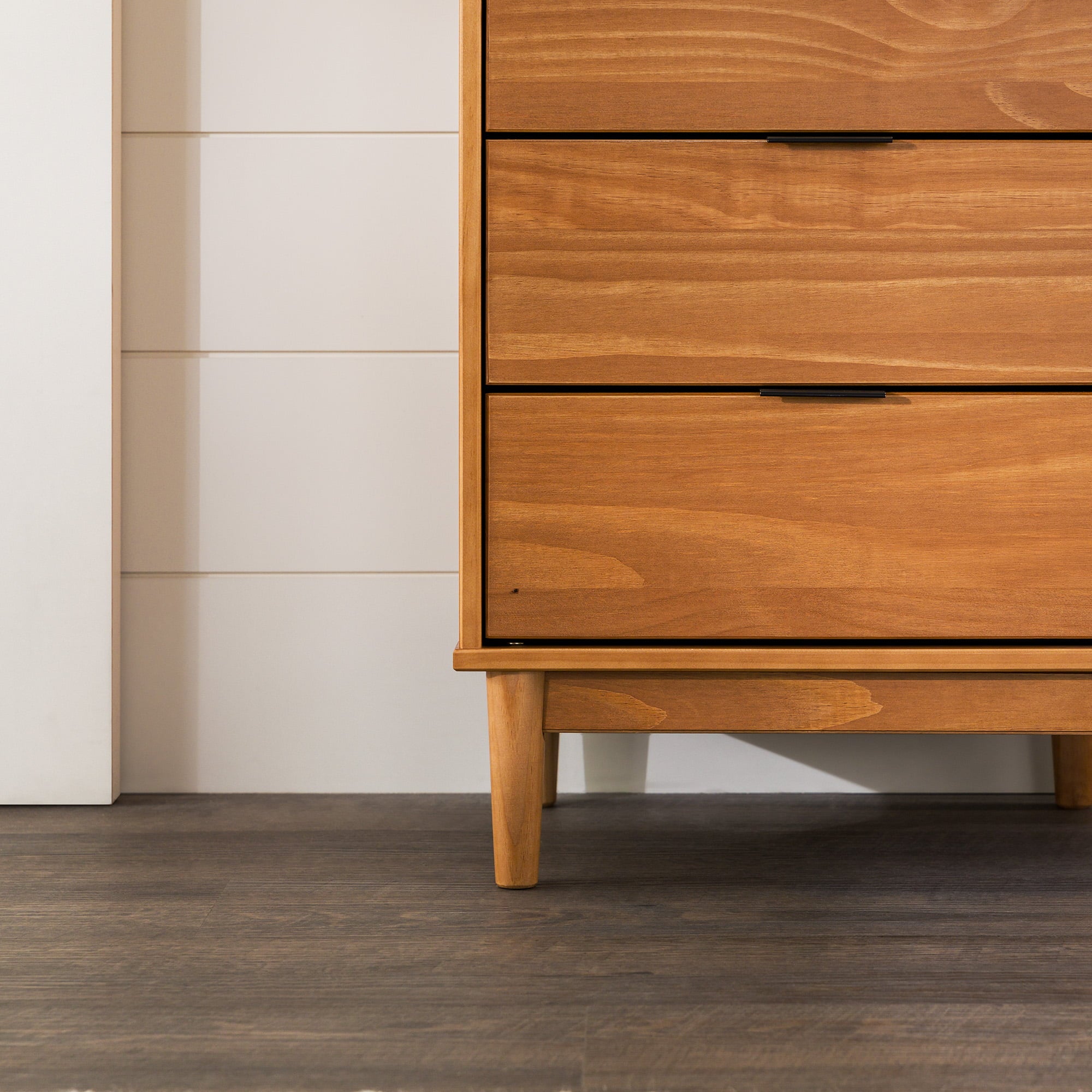 Manor Park 43” Mid-Century Modern Gallery-Top 5-Drawer Dresser, Caramel