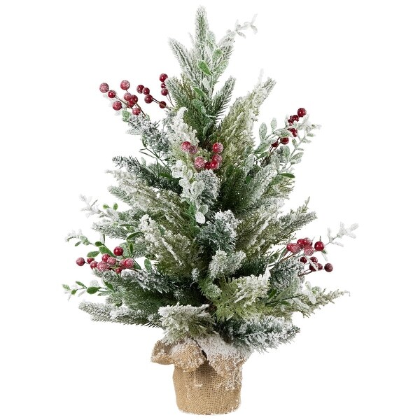 Flocked Balsam Pine Artificial Mini Christmas Tree in Burlap Base 24