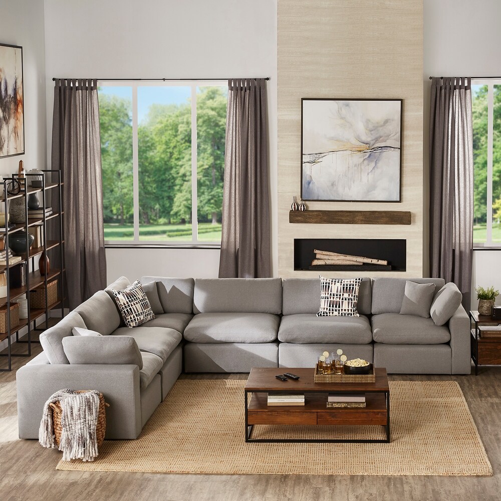 Anka Grey Linen Down Filled Cushioned 6 Seat Sectional Sofa by iNSPIRE Q Modern