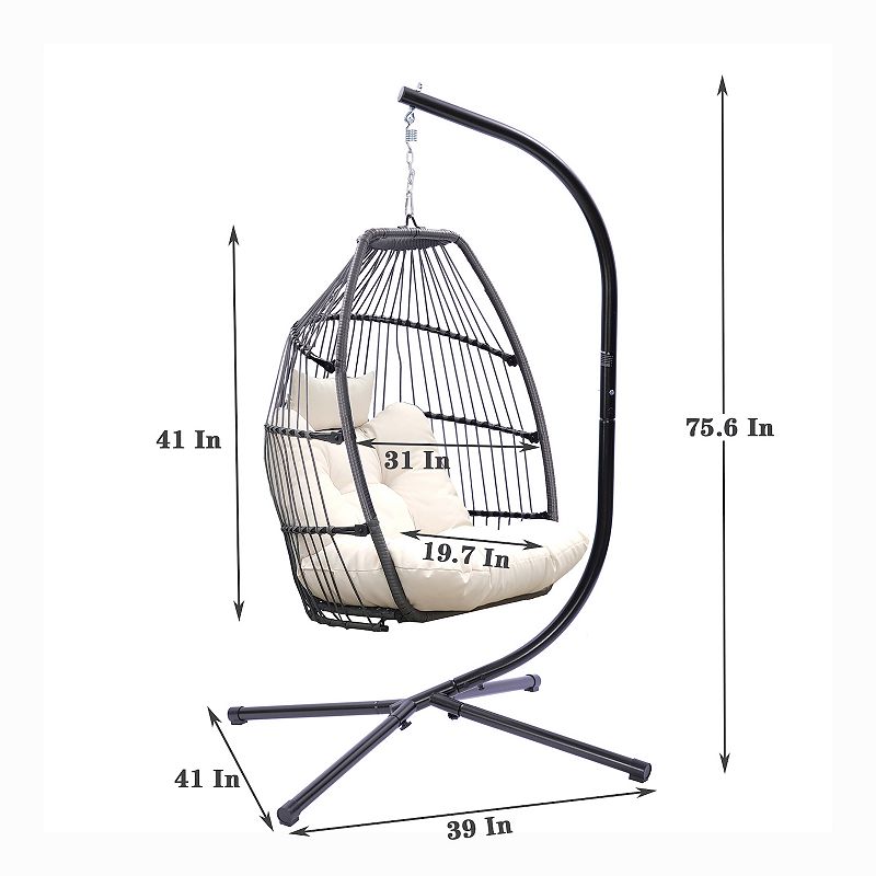 F.C Design Outdoor Patio Wicker Folding Hanging Chair Rattan Decor Swing Hammock Egg Chair with Cushion and Pillow