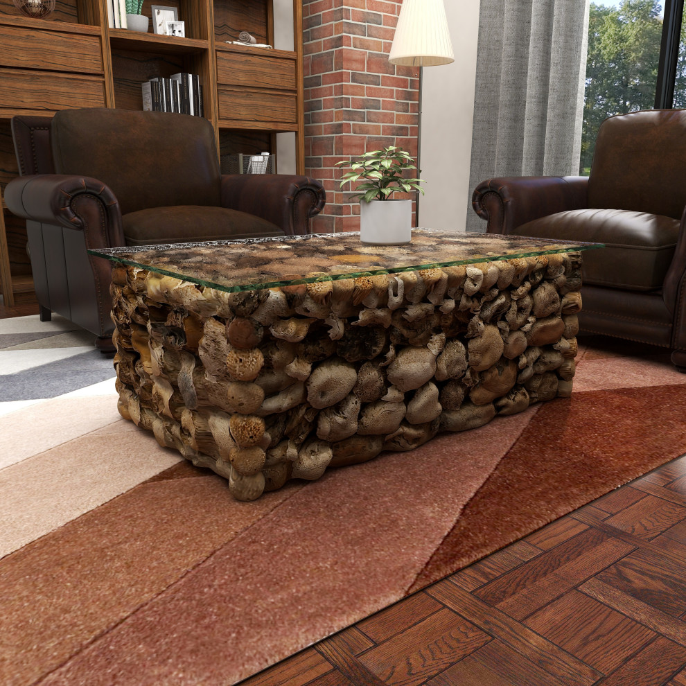 Zimlay Natural Mangrove Wood/Glass Coffee Table 37753   Rustic   Coffee Tables   by Brimfield  ampMay  Houzz