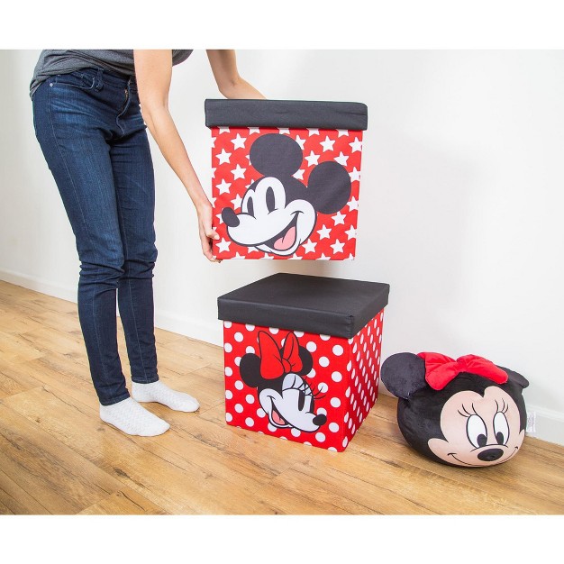 Ukonic Disney Mickey amp Minnie 15 inch Storage Bin Cube Organizers With Lids Set Of 2