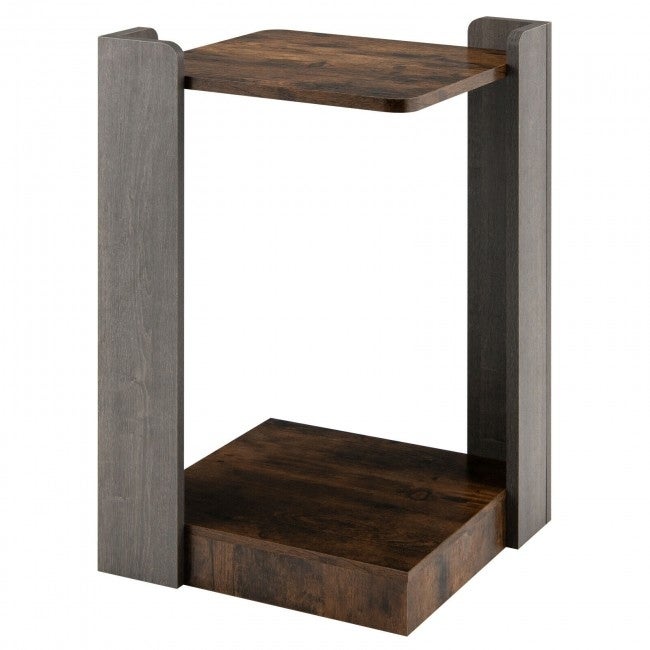 2 Tier Sofa Side End Table with Storage Shelf for Small Spaces-Coffee - 15