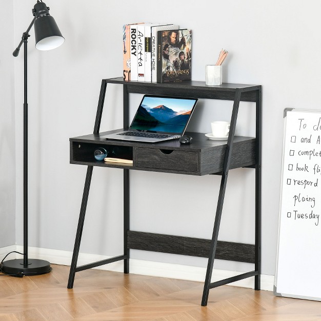 Homcom Home Office Desk Computer Desk For Small Spaces Writing Table With Drawer And Storage Shelves