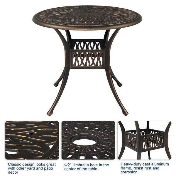 35 in. Outdoor Patio Round Cast Aluminum Table