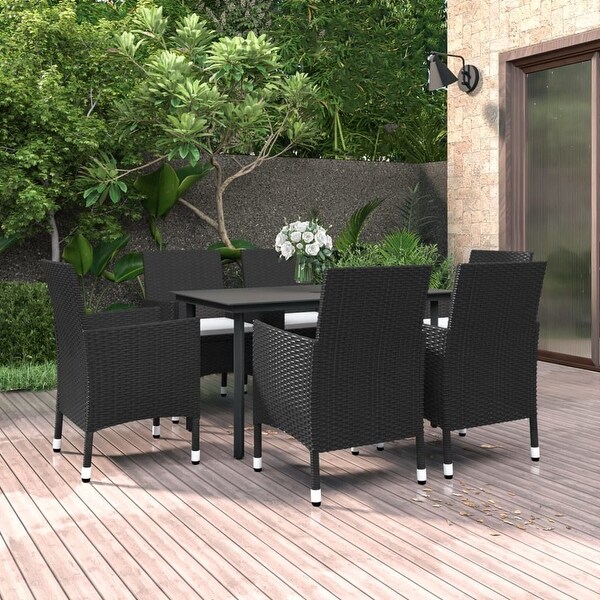 vidaXL Patio Dining Set Outdoor Table and Chair Set Poly Rattan and Glass