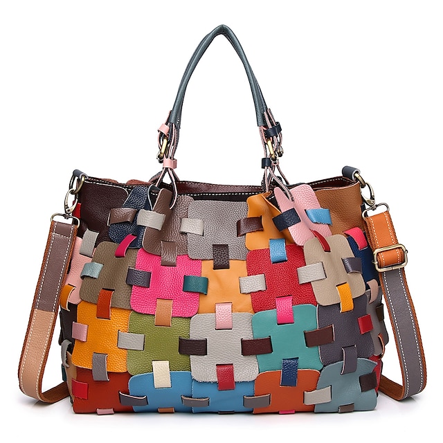 Women's Handbag Cowhide Daily Office & Career Zipper Geometric Rainbow