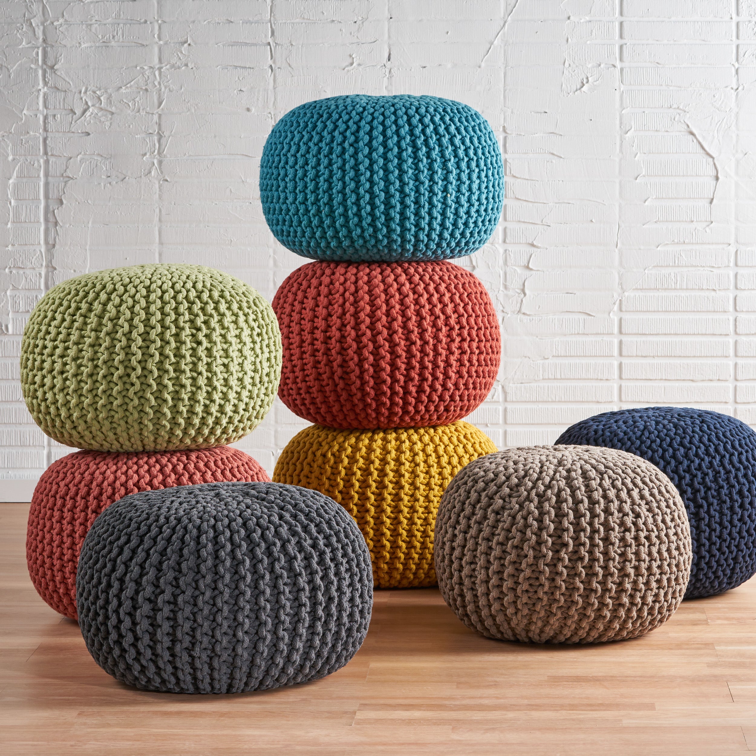 Barwick Modern Knitted Cotton Round Pouf