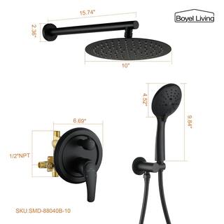 Boyel Living 5-Spray Patterns with 3.2 GPM 10 in. Wall Mount Dual Shower Heads with Rough-In Valve Body and Trim in Matte Black SMD-88040B-10