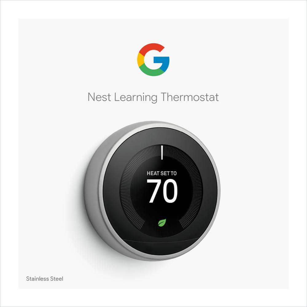 Google Nest Learning Thermostat  Smart WiFi Thermostat  Stainless Steel