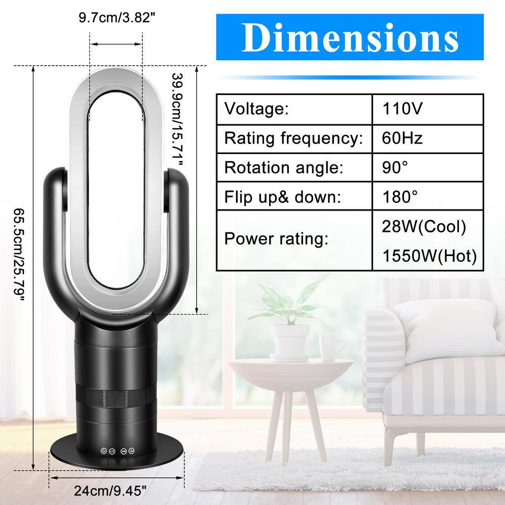 Amucolo 1550-Watt Black 26 in. Electric Tower Ceramic Fan Space Heater Bladeless Tower Fan with Remote Control DHS-CYHF-26GS