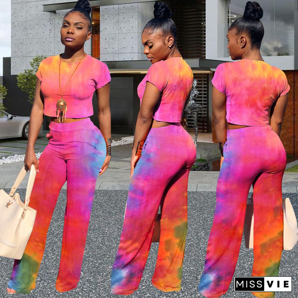 Colorful Tie-Dye T-shirt Straight Tube Pants Casual Two-piece Set