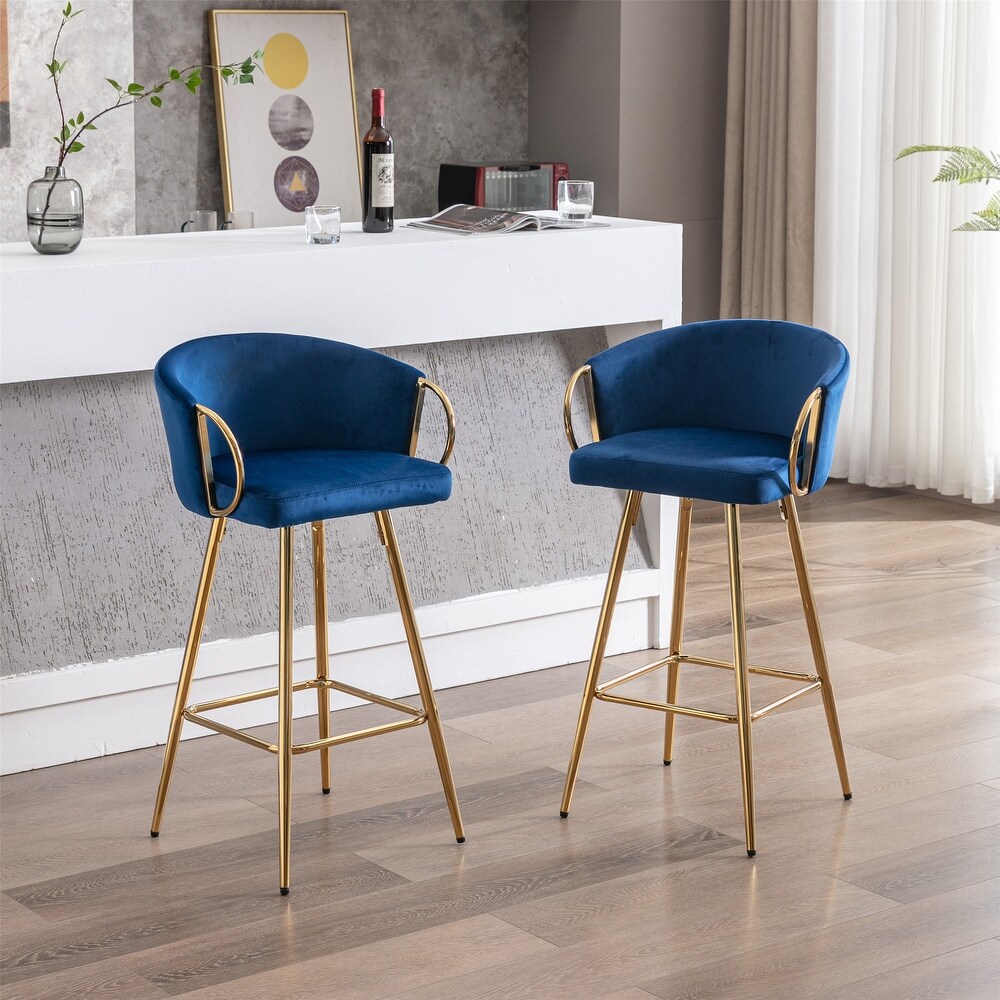 39.37 Inch High Velvet Bar Stools With Golden legs (Set of 2)   N/A