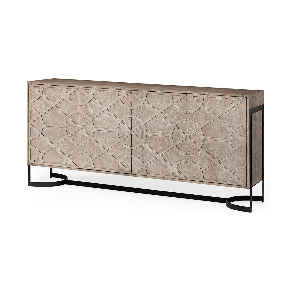 Rivien Brown/White Solid Wood Frame Metal Leg 4 Door Sideboard   72.5L x 18.0W x 34.0H