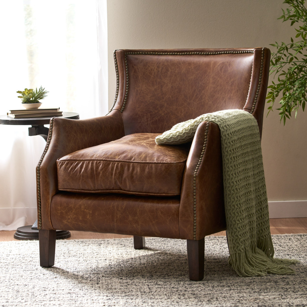 Tiller Top Grain Vintage Design Brown Leather Club Chair   Transitional   Armchairs And Accent Chairs   by GDFStudio  Houzz