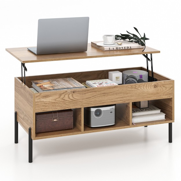 Costway Lift Top Coffee Table With Storage Compartment amp 3 Open Cubbies For Living Room