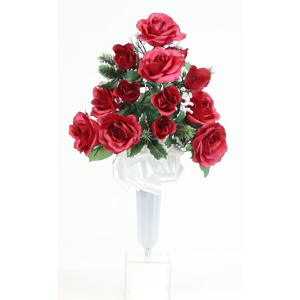 Memorial Christmas Rose and Holly Cemetery Vase