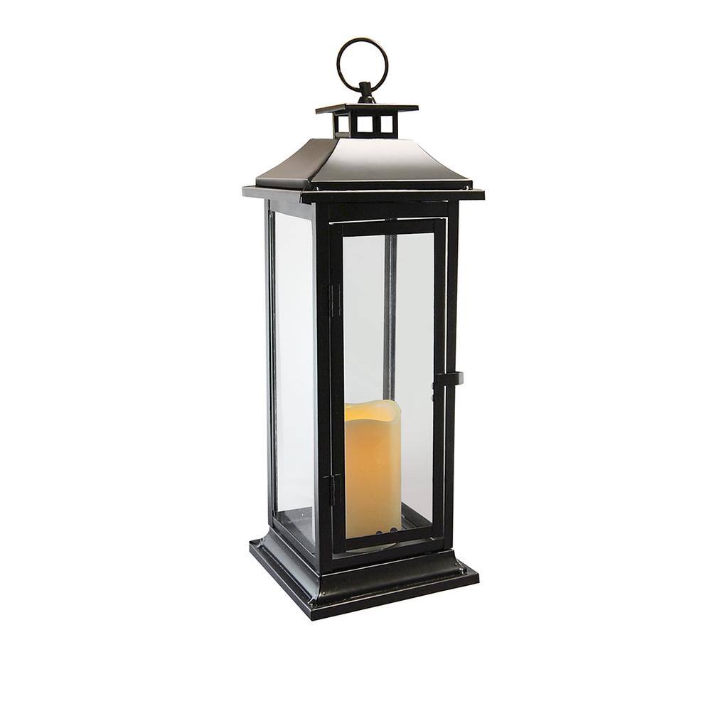 LUMABASE 6 in. x 17 in. Black Traditional Metal Lantern with LED Candle 90401